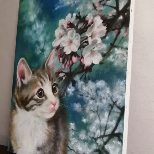 桜と子猫の絵 油絵原画「The arrival of spring」 絵画 Rio Yuki 桜と子猫の絵 油絵原画「The arrival of spring」 絵画 Rio Yuki