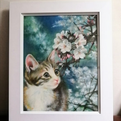 桜と子猫の絵　油絵原画「The arrival of spring」 5枚目の画像