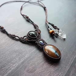 天然石マクラメ編みネックレス ヒマラヤ水晶 ラブラドライト