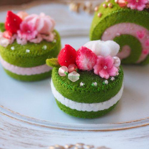 桜と抹茶のフェルトケーキセット 雑貨・その他 RAMERIA 通販 15534690