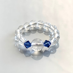 希少石フローライトインクォーツと宝石質サファイアのゴム指輪-G☆13.5号サイズ変更可 2枚目の画像