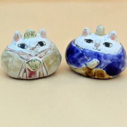 猫のお雛様　ひな人形　目がぱっちり白猫　中サイズ　手作り陶器・陶芸　ネコの置き物　おひなさま 8枚目の画像