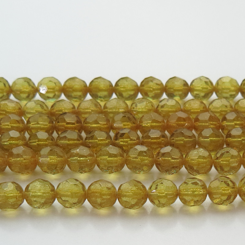 グリーンアンバー64面ラウンドカット　6mm　1連　AMBGE-RDC0006-021