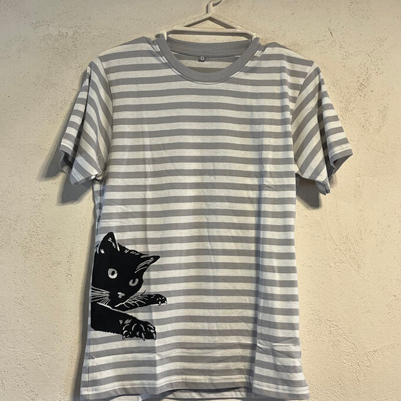 ネコさん半袖ボーダーTシャツ(男女兼用)【SS～3L】綿100% 3枚目の画像