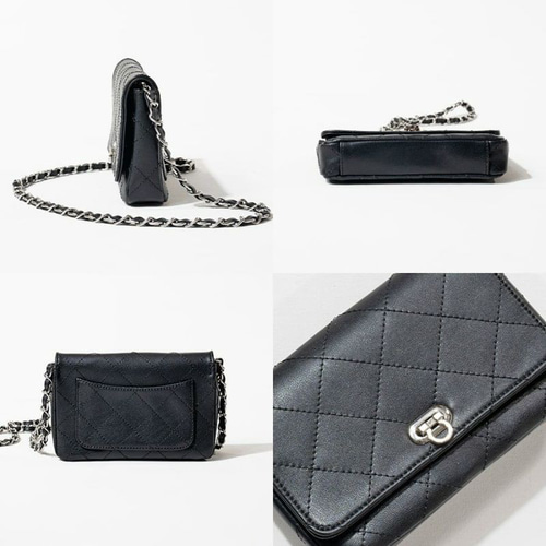 羊革 チェーンバッグ スマホショルダー Sサイズ シルバー金具 ブラック