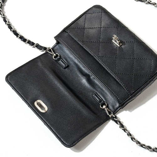 羊革 チェーンバッグ スマホショルダー Sサイズ シルバー金具 ブラック