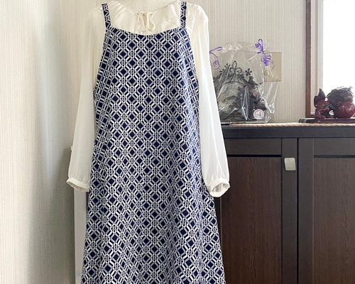 6Y05-1885浴衣リメイク　ワンピース優雅Aライン　細見え　吉原繋ぎ　反物 6Y05-1885浴衣リメイク ワンピース優雅Aライン 細見え 吉原繋ぎ