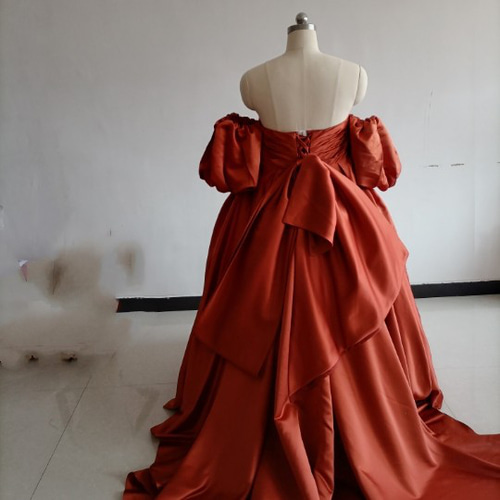 送料無料！カラードレス マタニティ テラコッタ色 大きいサイズ ベア