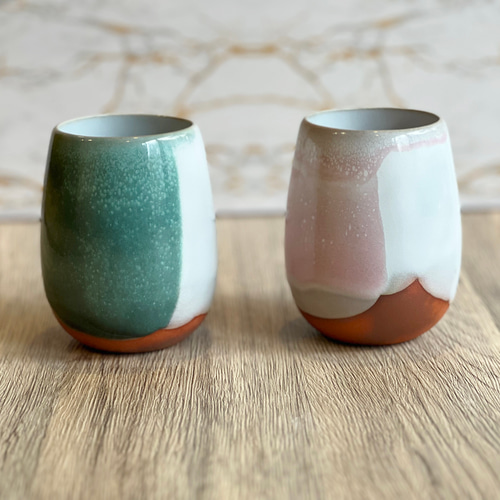 萩焼 フリーカップ 緑彩・桜彩 ペア グラス 萩焼TAKE猛SHI 通販
