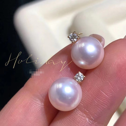 【高級】天然あこや真珠　ダイヤモンド付きピアスk18