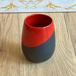 萩焼 フリーカップ 　赤黒掛分ツートン 2枚目の画像