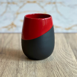 萩焼 フリーカップ 　赤黒掛分ツートン 1枚目の画像