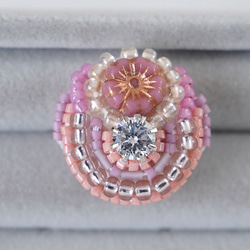 健談戒指 35 均碼珠繡戒指花寶石粉色多彩多色 第3張的照片