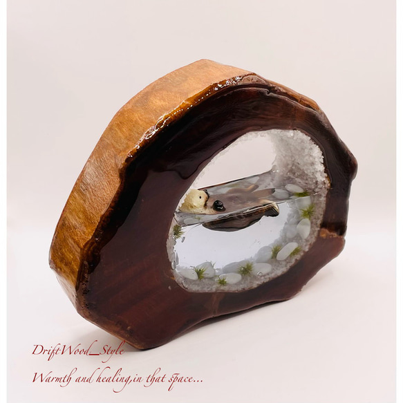 一つ限りの流木アート 海に浮かぶラッコ ジオラマ 流木 フィギュア 置物 インテリア レジン テラリウム 生き物 N8 4枚目の画像