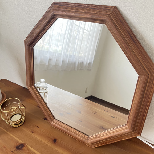 日本製】八角ミラー ウォールミラー 壁掛け•立て掛けミラー ドレッサー