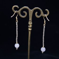 天然石一粒ーシンプルマクラメピアス【ローズクォーツ】macp074軽やかに揺れるアレルギーフリーのアクセサリー 4枚目の画像