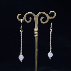 天然石一粒ーシンプルマクラメピアス【ローズクォーツ】macp074軽やかに揺れるアレルギーフリーのアクセサリー 2枚目の画像