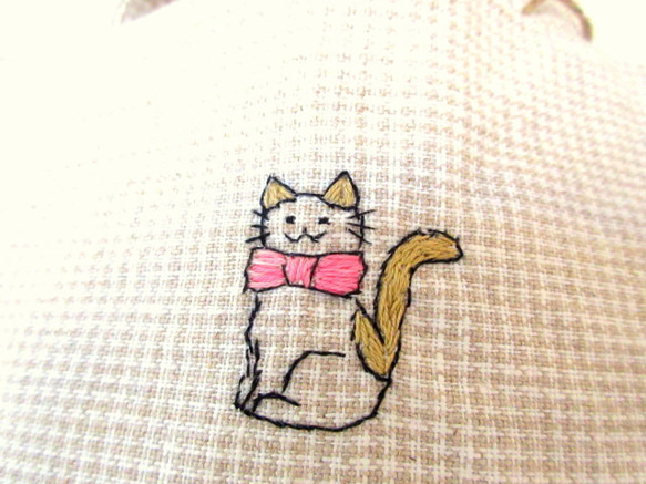 亞麻刺繡手提包、手袋和咖啡套裝 * 春花貓 C 第5張的照片