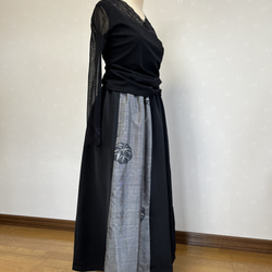 着物リメイク　泥大島と絵羽織反物からのパッチスカート 1枚目の画像