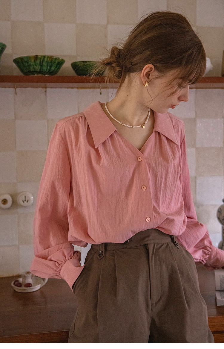 風合いのある生地とリッラク感　ブラウス【春秋】ピンク
