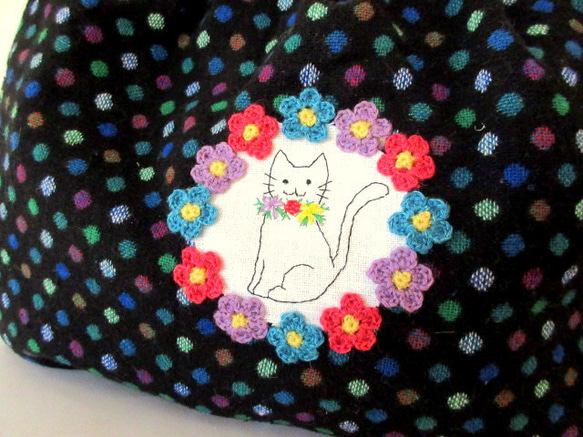 Flower and Cat Wool Fluffy Handbag *只有 1 個彩色圓點！ 第3張的照片