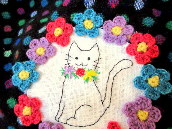 Flower and Cat Wool Fluffy Handbag *只有 1 個彩色圓點！ 第4張的照片