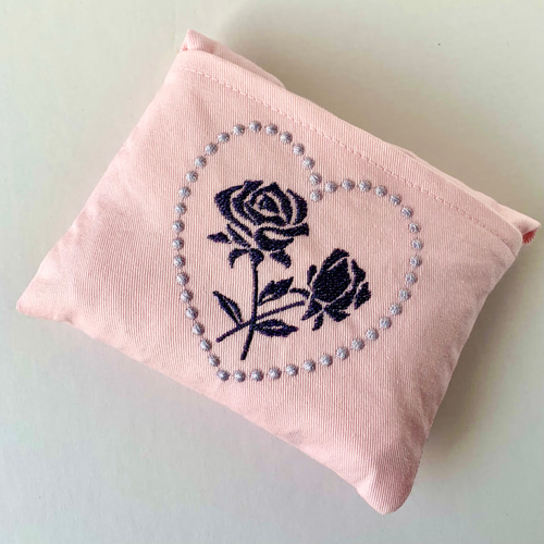 エコバッグ　薔薇刺繍 薔薇のシルエット刺繍 ミニエコバッグ(ピンク) エコバッグ・サブ