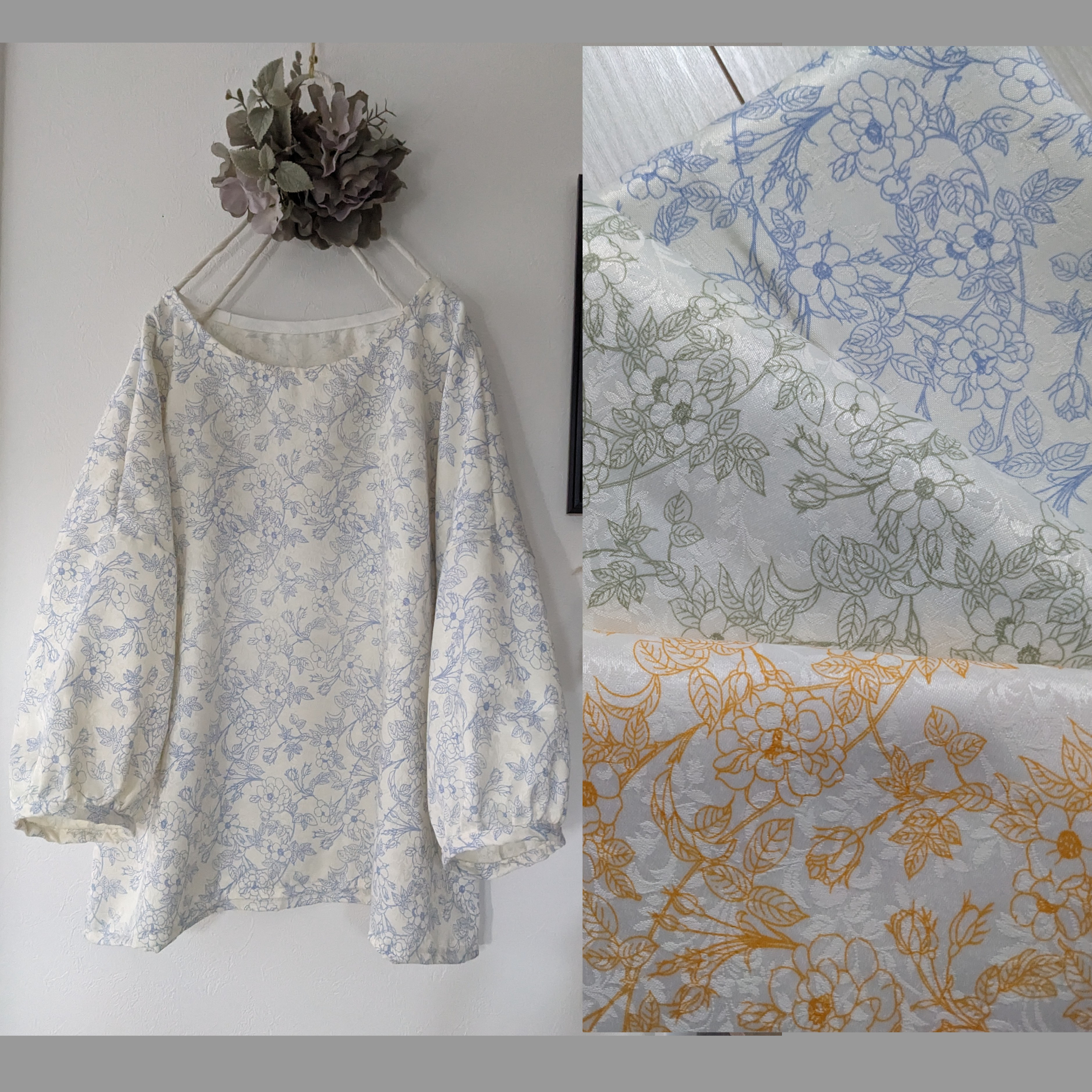 ♥3色 エレガントフラワーパフ袖ブラウス♥北欧