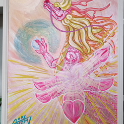 　✨あなた　は　愛そのもの✨ 　　　LOVE♡Ryu　 ✨天然石♡ハート型ルビーの瞳♥ 　　アクリル画　一点物 1枚目の画像