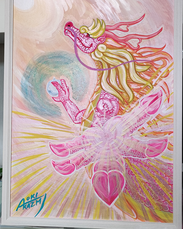 　✨あなた　は　愛そのもの✨ 　　　LOVE♡Ryu　 ✨天然石♡ハート型ルビーの瞳♥ 　　アクリル画　一点物 1枚目の画像
