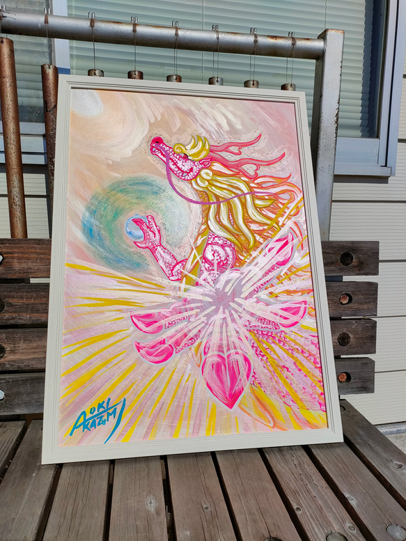 　✨あなた　は　愛そのもの✨ 　　　LOVE♡Ryu　 ✨天然石♡ハート型ルビーの瞳♥ 　　アクリル画　一点物 5枚目の画像