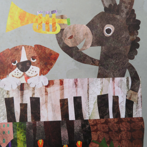 受注制作※ブレーメンの音楽隊(木製パネルプリント、ケント紙) イラスト