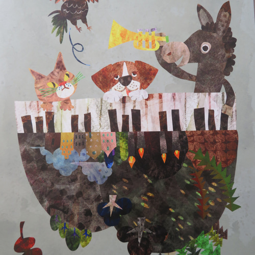 受注制作※ブレーメンの音楽隊(木製パネルプリント、ケント紙) イラスト