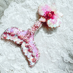 マーメイドテールx南国の花のバレッタ　オートクチュール刺繍 10枚目の画像