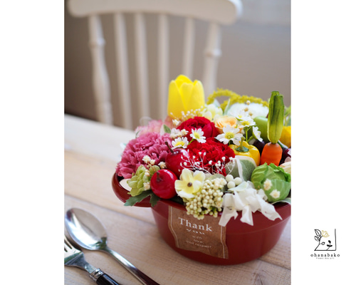 母の日タグ付》プリザーブドフラワーカーネーションのお野菜いっぱい