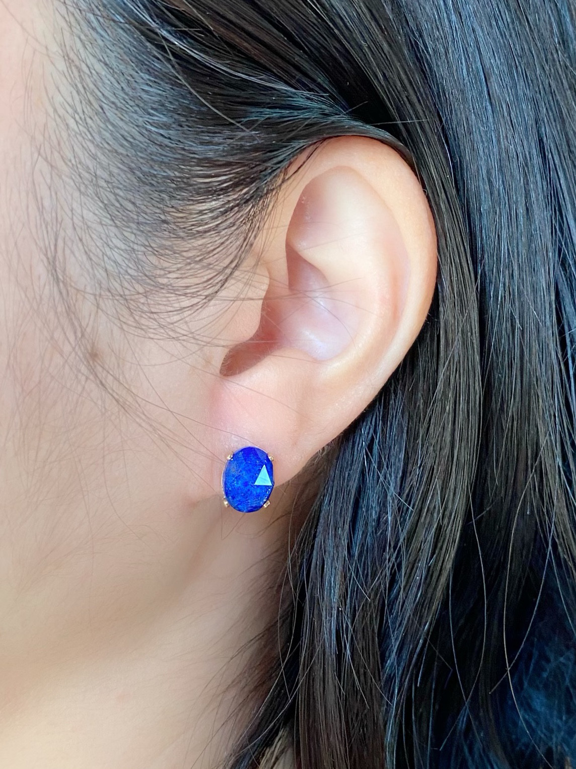 夜空の贈り物 ラピスラズリ×クリスタルのスタッドピアス 10×8ｍｍ 14kgf ローズカット