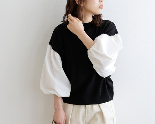 全4色】ボリューム袖 シャツ ドッキング ニット トップス 23017 ニット