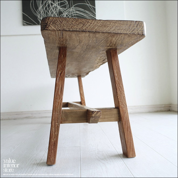 オールドチーク無垢材ベンチ UF17 長椅子 古材家具 一枚板 総無垢 ナチュラル 椅子 イス チェア 木製家具 6枚目の画像