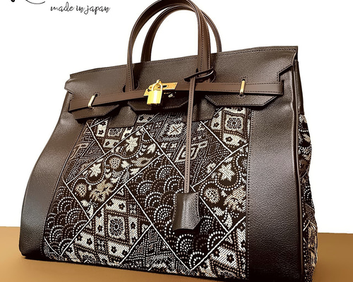 まるで絵画のようなエジプト柄のトートバッグ 帯リメイク 持ち手本革 まるで絵画のようなエジプト柄のトートバッグ 帯リメイク