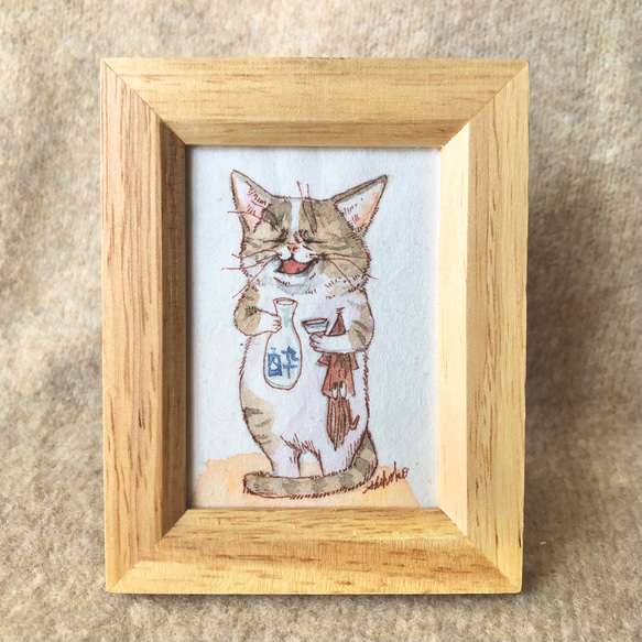 猫の絵195 水彩画 原画 ハチワレ猫