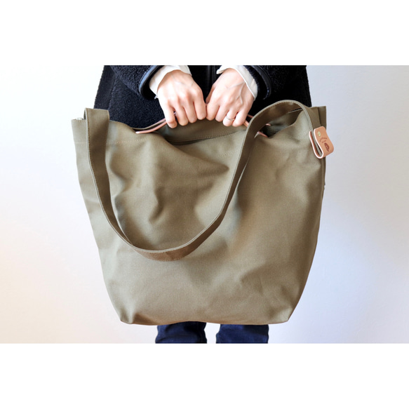 leather handle canvas shoulder bag 13枚目の画像