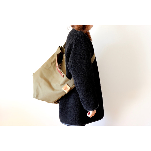 leather handle canvas shoulder bag 15枚目の画像