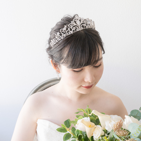 ウェディング　ティアラ　ブライダル　キュービックジルコニア  プリンセス　唐草　アラベスク　結婚式 6枚目の画像