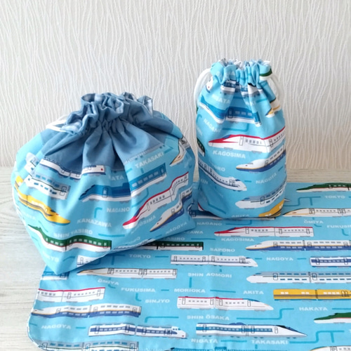 新幹線柄のお弁当袋 コップ袋 ランチョンマット 3点セット