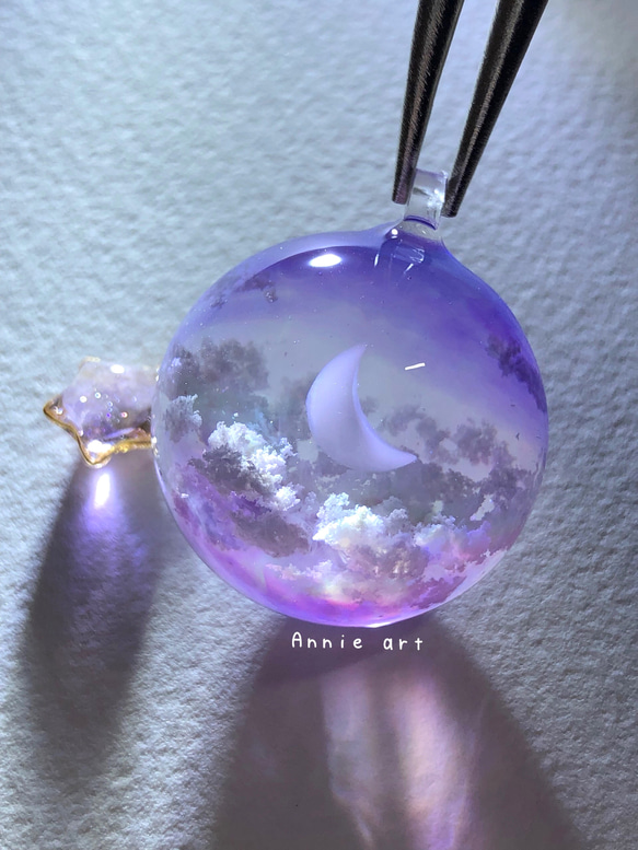 空レジン-月光の流れ キーホルダー 春/透明感/プレゼント/雲