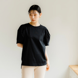 パフスリーブTシャツ　ブラック　sai　日本製　Tシャツ　ストレスフリー　体型カバー　パフスリーブ　フリーサイズ　即納 1枚目の画像