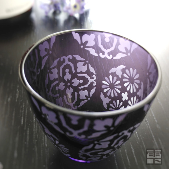 [和グラス] ～江戸紫の丸文様～　おちょこ 5枚目の画像
