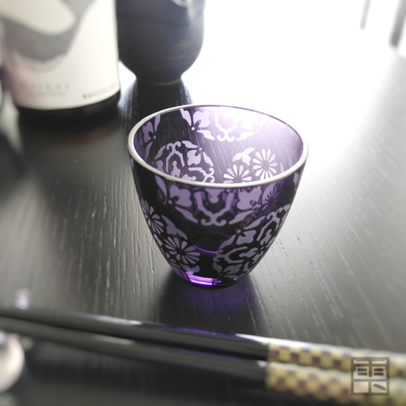 [和グラス] ～江戸紫の丸文様～　おちょこ 8枚目の画像