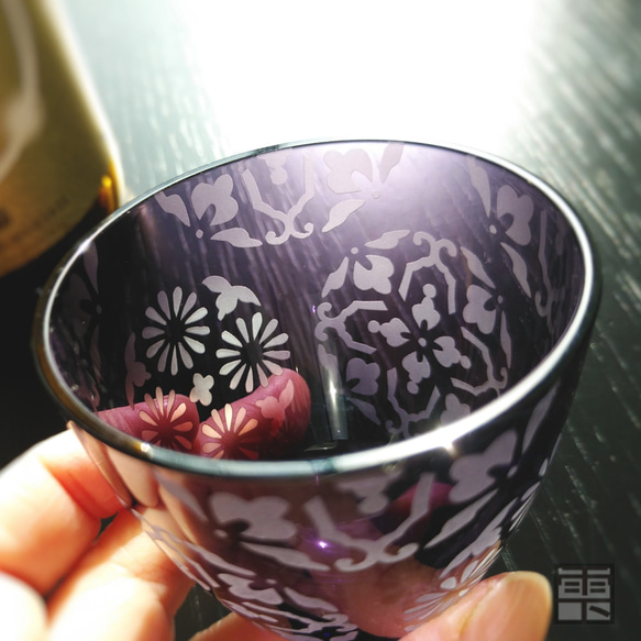[和グラス] ～江戸紫の丸文様～　おちょこ 2枚目の画像