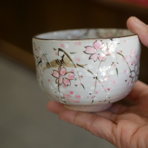 京焼・清水焼 色絵 湯呑（枝垂れ桜・桜葉） お椀・ボウル・鉢